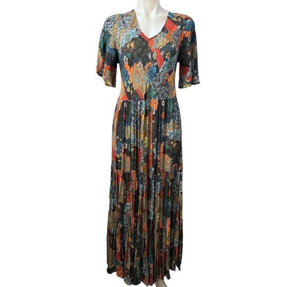 SOFT SURROUNDING Women Mirabelle Floral Print Maxi Dress Tiered V Neck size XS - Picture 2 of 8